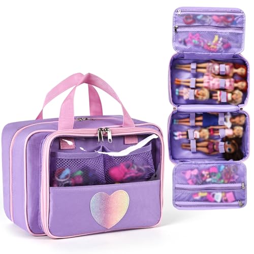 Craflakow Carrying Case Compatible with Barbie Dolls 12-Inch/6-inch All-in-One Organizer Holds 6-12 Dolls & AccessoriesLarge Doll Travel Case with Handle Bag Only (Purple)