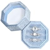 Vicoter Caja de terciopelo para anillos con 3 ranuras, caja de regalo para joyas, anillo para propuesta, compromiso, ceremonia de boda, 3 ranuras, octágono (azul bígaro)