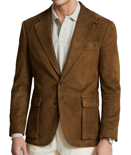 Isaac & David Chicago Mens Suede Blazer 2 Buttons Casual Vintage Sport Coat Men's Suede Blazer Jacket Sport Coat Jacket (US, Alpha, xx_l, Regular, Regular, Khaki Blazer Coat)