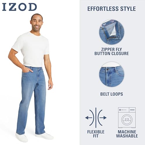Izod Men's 5 Pocket Relaxed Fit Stretch Waist Denim Jeans, Lapis Wash, 36W x 32L by IZOD - Used condition - Image 5