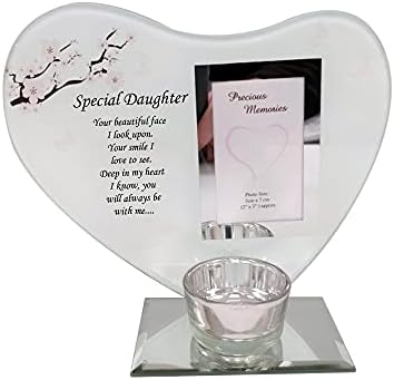 Special Heart-Shaped Plaques and Tealight Holders - Remembrance Memorials, Candle Memorial Plaques with Special Sentimental Messages in Glass Photo Frames for Your Loved Ones (Daughter)