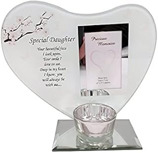 Special Heart-Shaped Plaques and Tealight Holders - Remembrance Memorials, Candle Memorial Plaques with Special Sentimental Messages in Glass Photo Frames for Your Loved Ones (Daughter)