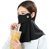 [LEZOOY] 皮膚科医監修 フェイスカバー レディース 夏 UVカット 接触冷感 速乾 吸汗 立体仕立 開口デザイン 通気性 耳掛け フェイスマスク ネックガード UPF50+ サラサラ生地 スポーツ ゴルフ テニス 自転車 農作業用 紫外線対策 マスク ブラック