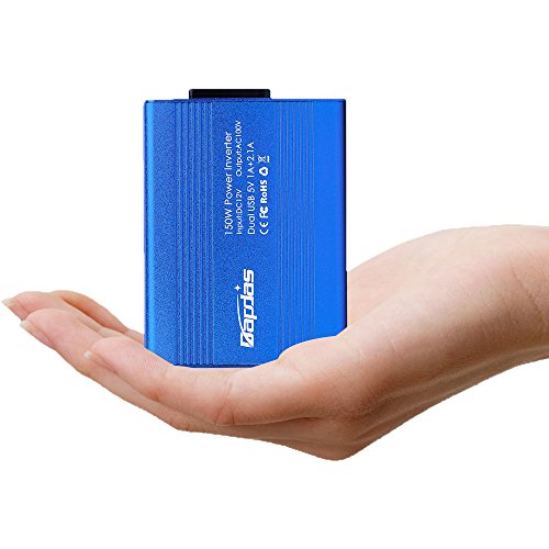 Bapdas 150W Car Power Inverter DC 12V to 110V AC Car Converter with 3.1A Dual USB Car Adapter-Blue