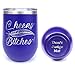Insulated Wine Tumbler, Stemless Wine Tumbler, Laser Engraved, Funny, Cheers Bitches, Insulated, With Lid, Stainless Steel (Purple)