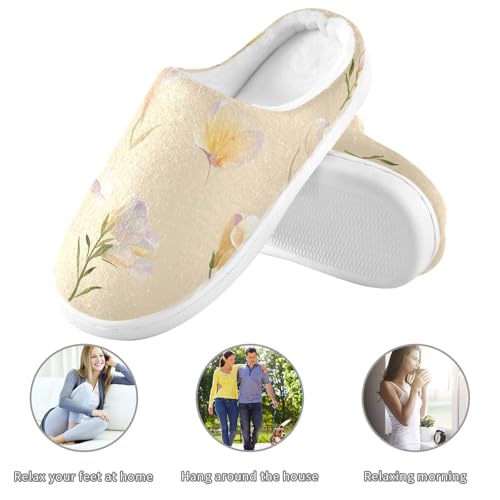 JUNZAN Beauty Freesia Beige Womens House Cotton Slippers Comfortable Memory Foam Bedroom Slippers for Hospital Funny Presents 6-73