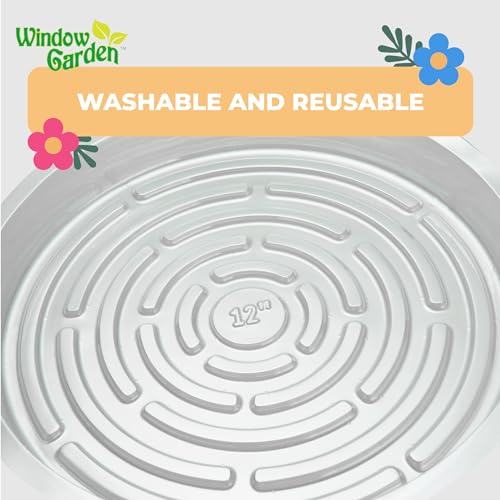 Window Garden 12\" Plant Saucer - Plastic Plant Trays for Indoor and Outdoor - Clear Flower Pot Drip Trays - Drainage Base - Water Tray for Pots Indoors - Planter Saucers for Potted Plants - Set of 6