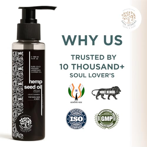 Image of Soul Stories Hemp Seed Oil 100ml | 100% Pure Cold Pressed Oil for Hair, Face & Body | Helps Improve Texture, Restore Softness & Deeply Moisturize | Rich in Omega 3, 6 & 9