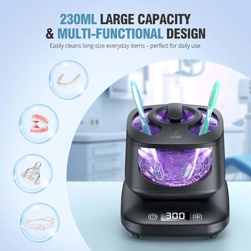 Image of Ultrasonic Retainer Cleaner, Detachable 45kHz Retainer Cleaner Machine 3 Modes Dental Cleaning Pod with Visible Window Digital Timer for Mouth Guard, Dentures, Aligner, Braces, Jewelry - Black