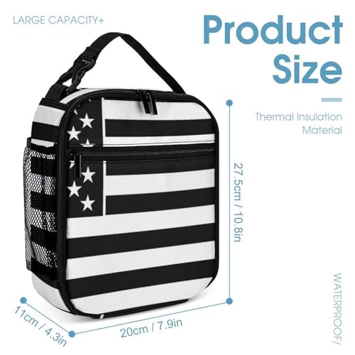 Travel Bookbag Set with Lunch Bags and Cosmetic Bag American Flag Patriotic USA Black And White Line Pattern Backpack with Lunch Box Storage Bag Backpack Bookbag Set4
