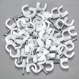 100 Pack 8mm White Steel Cable Nail Clips, Heavy Duty Cable Fixing Nails, Easy Install Wire Cord Holders for Ethernet & Coaxial Cables