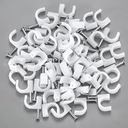 100 Pack 8mm White Steel Cable Nail Clips, Heavy Duty Cable Fixing Nails, Easy Install Wire Cord Holders for Ethernet & Coaxial Cables