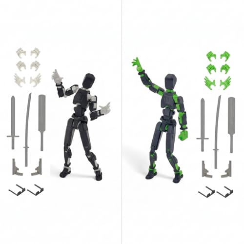 Image of Dummy13 Fully Articulated Action Figure | 3D Printed Robot Assembly Kit | 5.4 Inch Tall Poseable Toy | Dynamic Poses | DIY Collectible Model | Made in India (Combo - Black White Black Green)