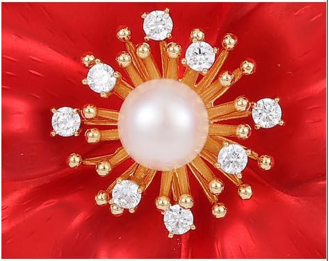 Image of Flower Brooch Pins for Women Rhinestone Red Pin Blazer Dress Denim Jacket Lapel Pin Wedding Holiday Gift Accessories
