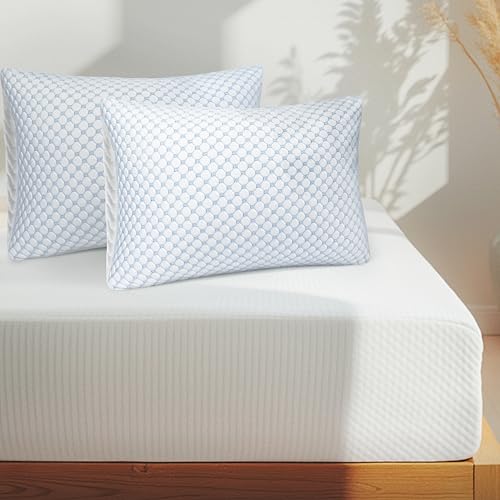 Nestl Full Sized 12 Inch Green Tea Memory Foam Mattress with Set of 2 Cooling Pillows – Cooling Graphite Mattress in a Box and Two 20 x 28 Inch Shredded Memory Foam with Cooling Gel Pillows