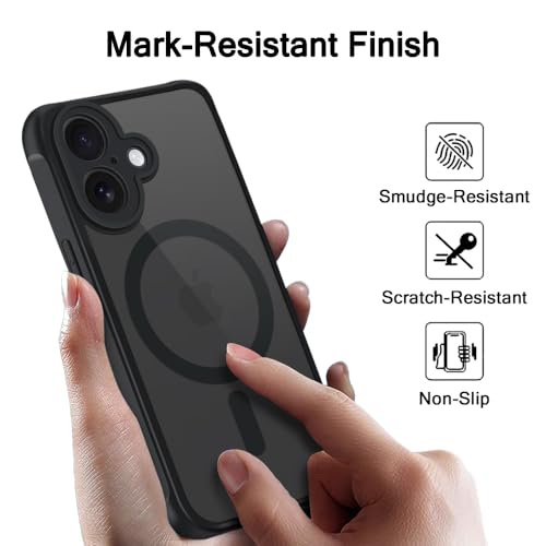 Image of TheGiftKart for iPhone 16 Case, Matte Frosted Hard Back Cover Compatible with MagSafe, Hybrid Shockproof iPhone 16 Cover with Camera & Screen Protection (PC & TPU, Translucent Black)