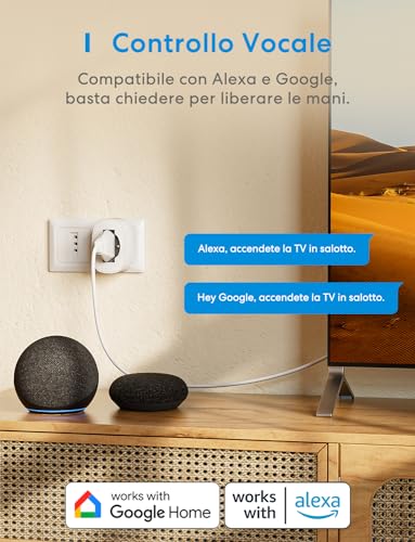 Meross Presa Smart Italiana, Presa WiFi con Monitoraggio Consumi, Presa Intelligente 16A, Funzione Timer, Compatibile con Alexa, Google Home e SmartThings, Controllo Vocale e Remoto, 3840W, 1 Pezzo - Immagine 2