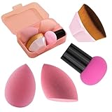 Kit Esponjas e Pincel para Maquiagem Profissional com Estojo – 1 Pincel Hexagonal, 1 Esponja Cogumelo, 2 Esponjas Gota 3D – Aplicação de Base, Corretivo, Contorno, Pó, Blush e Iluminador