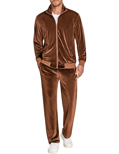 COOFANDY Mens 2 Piece Velour Tracksuit Full Zip Jackets Pants Velvet Jogging Suits Sweatsuit Set
