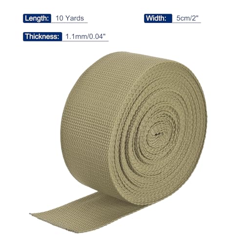Image of MECCANIXITY Lightweight Polypropylene Webbing Strap 2 inch 10 Yard Backpack Strapping Band Khaki for Outdoor Luggage Cargo Straps