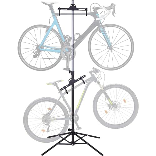 RaxGo Bike Garage Storage Rack, 2 Bicycle Garage Floor Stand, Foldable, Freestanding, Adjustable Hooks, For Mountain & Road bicycles, Universal For Indoor Use