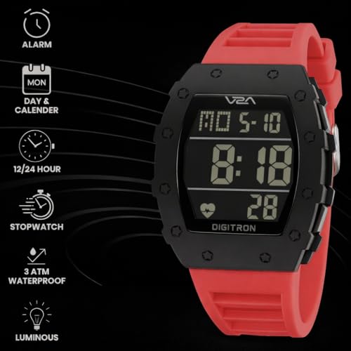 Image of V2A Digitron Tonneau 2118 Sports Watch for Men & Boys | Rugged Design | Big Dial | Alarm, Stopwatch, 12 /24H | 3 ATM Water Resistant | Luminous Display | Sports, Fitness, Outdoor & Training | Gifts for Men & Boy