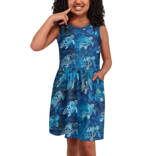 Girls Sleeveless Dresses with Pockets Casual Twirly Dresses for Girls 3-14 T2