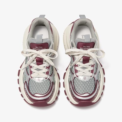 Image of BEAU TODAY Women's Walking Shoes, Chunky Platform Fashion Sneakers for Women, Comfortable Casual Lightweight Lace-up Gym Workout Athletic Tennis Shoes