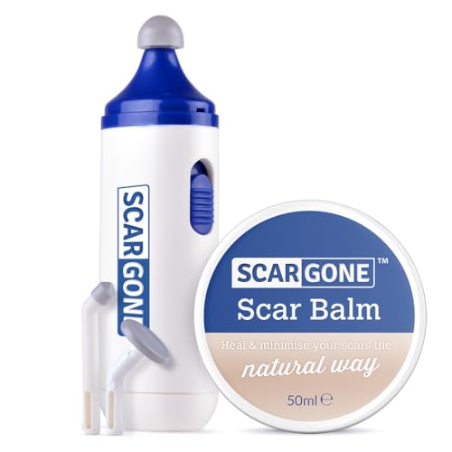 ScarGone Scar Treatment Set – Scar Massager & Removal Cream for Scars from Surgery, Acne, Burn and Insect Bites – Improves Texture & Mobility (Pack of 1)