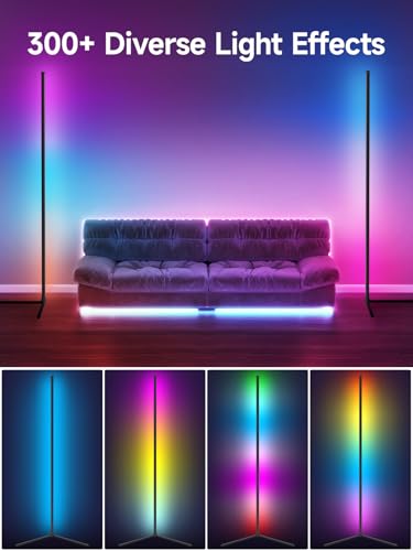 GIPOYENT Corner Floor Lamp, RGB LED Corner Lamp with Music Sync, Smart App and Remote Control Ambience Light with Music Sync, LED Lamp with 16 Million Colors for Bedroom, Living Room Gaming Room