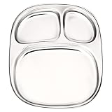 WG inc Stainless Steel Kids Plates, 3 Section Divided Trays, Non Toxic Toddler Plates, Metal Portion Control Dishes, Food Serving Plates, Steel Compartment Trays for Camping