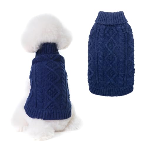 Bingpet, Maglione a collo alto per cani con classico motivo a trecce lavorate a maglia, caldo, invernale, per cani e gatti