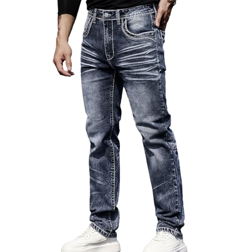 Men's Rough Thread Classic Embroidery Slim Four Seasons Stretch Jeans
