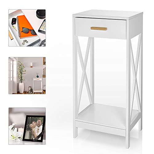 Prosumer's Choice Modern Side Table and Nightstands with Single Drawer Storage | Tall End Tables with Pull-Out Drawer | Side Tables - White Prosumer's Choice Modern Side Table and Nightstands with Single Drawer Storage | Tall End Tables with Pull-Out Drawer | Side Tables - White