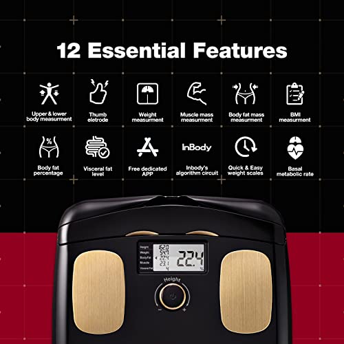 InBody H20N Body Fat Scale - InBody Scale for Body Weight and Fat Percentage, Gym Accessory for Men, Gym Accessory for Women, Body Fat Measurement Device, Bluetooth-Connected - Midnight Black