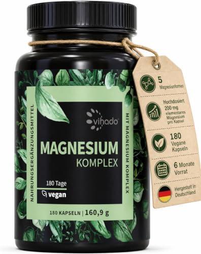 Vihado Magnesium Komplex, 180 Kapseln, 5-in-1 Matrix, 668,7 mg Tagesdosis – Ansicht 1