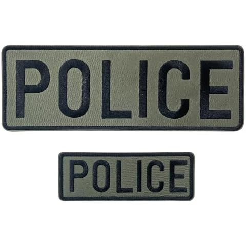 Police Embroidered Patches Hook and Loop, Durable Fabric Police Patch for Officer Guard Uniforms Vest, Jacket, Carrier, Hat, One Small and One Large Green Cover