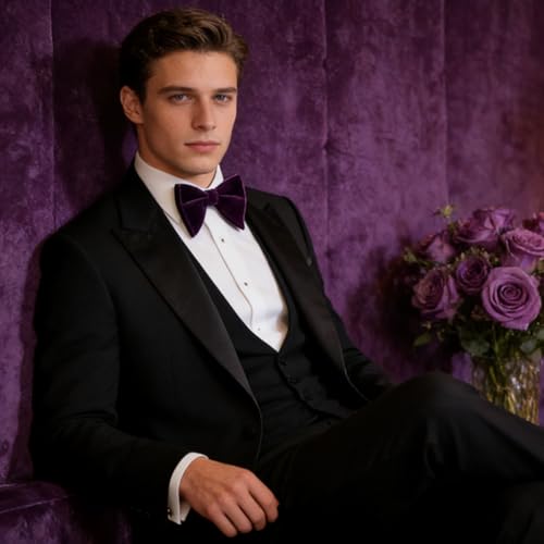 Image of Alizeal Velvet Pre-tied Adjustable Bow Tie for Men Oversize Formal Solid Tuxedo Bowtie