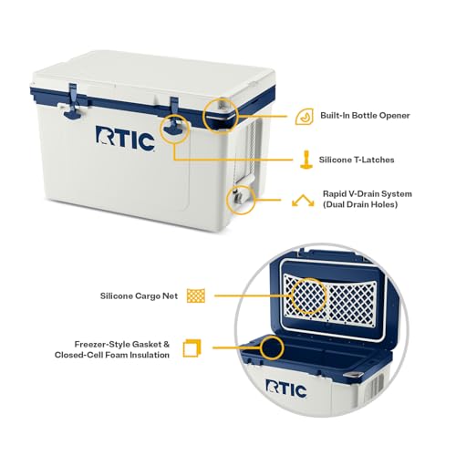 Image of RTIC 52 QT Ultra-Light Hard Cooler | Portable Ice Chest Box for Beach, Drink, Beverage, Camping, Picnic, Fishing, Boat, Barbecue, 30% Lighter Than Rotomolded
