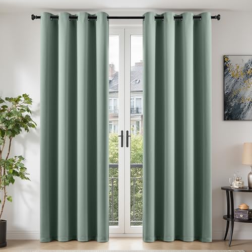 Image of TOPICK Blackout Curtains with Eyelet for Bedroom, Super Soft Extra Long Thermal Curtains & Drapes for Living Room, Soundproof Window Treatments, W52 x L84 Inch, Sage Green