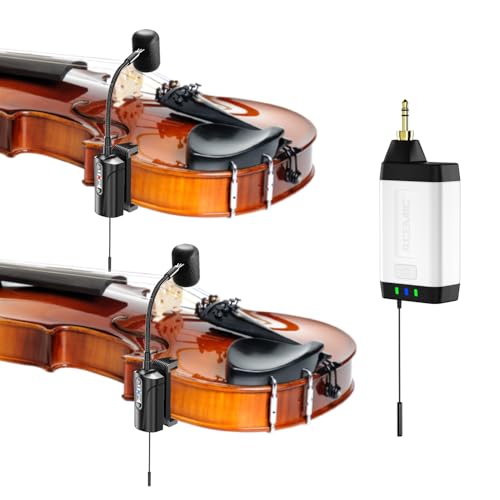 ACEMIC Dual UHF Violin Wireless Microphone Gooseneck Pick Up Instrument Clip-on Mic 1 Receiver and 2 Transmitter System for Violin Stage Musical Instrument Performance,Q2/VT-5