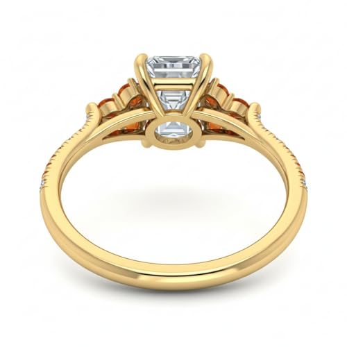 Image of Choose Your Gemstone Emerald Cut Petite Cathedral Diamond CZ Ring Yellow Gold Plated Emerald Shape Petite Engagement Rings for Women, Girls and Ladies US Size 4 to 12