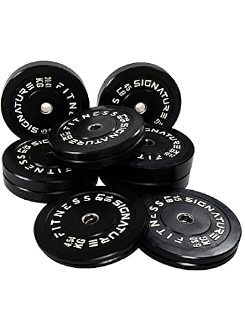 Signature Fitness 2 Olympic Bumper Plate Weight Plates with Steel Hub