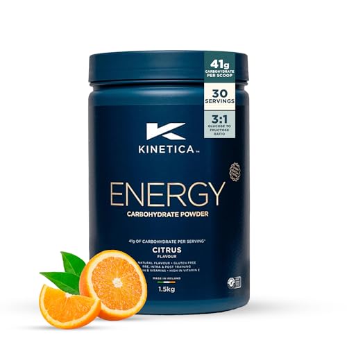 Kinetica Sports Energy Powder - Citrus Flavour | 41g Carbs/Serve, 30 Servings/1.5Kg | 3:1 Glucose to Fructose Ratio | High in Vitamin B1, B5, B6, B7, B12 | Instant Energy Carbohydrate Drink