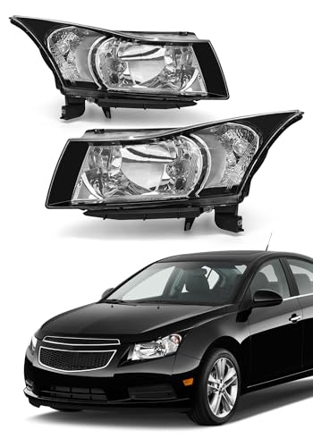 AXLAHA Compatible with Chevy Cruze 2011 2012 2013 2014 2015 LS/LT/LTZ Headlamp 2016 Chevrolet Cruze Limited Matte Black Housing Clear Lens Headlight Assembly Replacement Pair(W/O Bulbs)