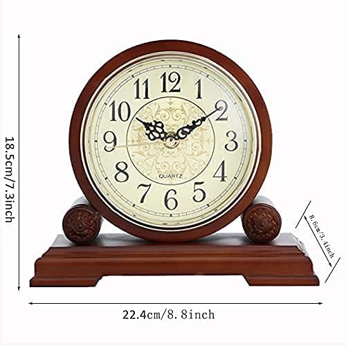 Miniatura 8 de Reloj de estante de madera para decoración de sala de estar, silencioso, decorativo, de madera maciza, funciona con pilas, para repisa, oficina,