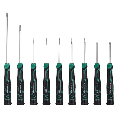 sourcing map 9pcs SL1.0+SL1.2+SL1.4+SL1.6+SL2.0+SL2.4+SL3.0 Small Precision Screwdriver Magnetic Slotted Screwdrivers S2 Steel Mini Screw Drivers with Cushion Grip for Eyeglass Watch