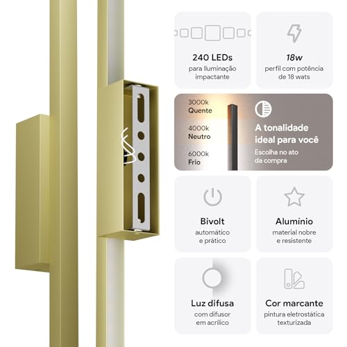 Arandela Linear de LED Tubular 18w 240LEDs MF501 (Champagne, LED Frio)