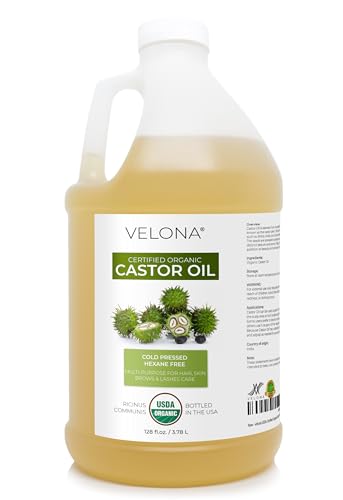 velona USDA Certified Organic Castor Oil - 1 Gallon / 128 Fl Oz | For Hair Boost Eyelashes Eyebrows | Cold pressed Natural Oil USP Grade | Hexane Free