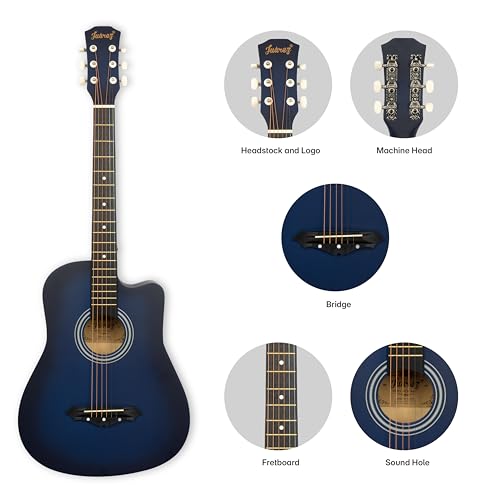 Image of Juarez JRZ38C 38 Inch Cutaway Acoustic Guitar (Matte Blue Sunburst) | Linden Wood Body | Catalpa Neck | Guitar Kit with Bag, Strap, Spare Strings & Picks